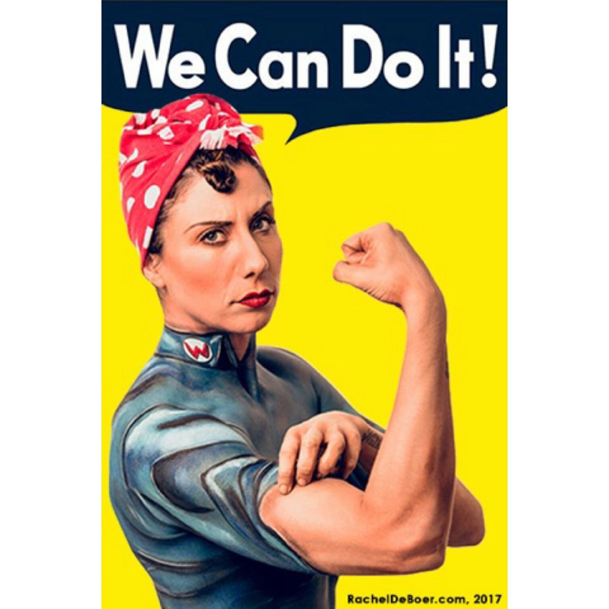neverdeboering's tweet image. my bodypainted take on the famous. Rosie the Riveter We Can Do. Inspired by the Women's March on Washington and around the world.