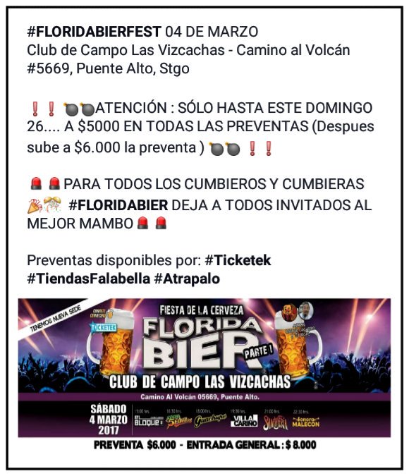 FloridaBier's tweet image. Preventas disponibles: #Ticketek #TiendasFalabella #Atrapalo __#BarCalafate y #RollingSushi desde las 17:00 hrs. Mas info en el evento.