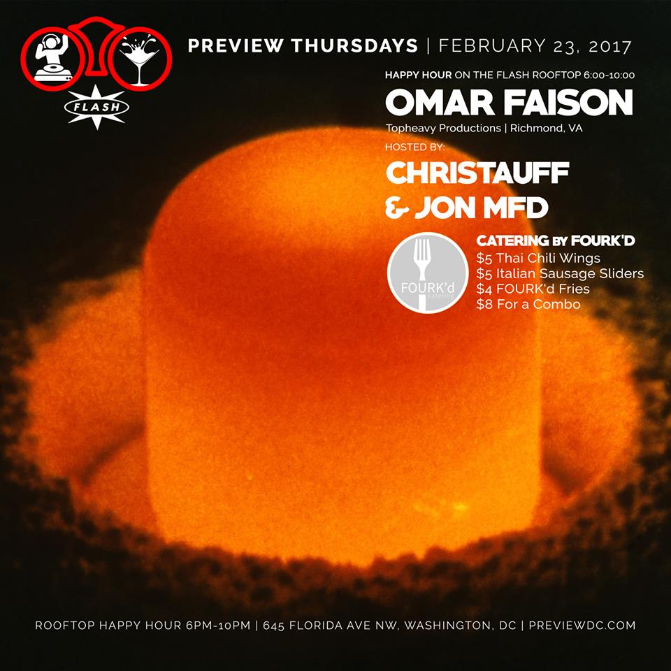 DeepTechFM's tweet image. TN 6PM - @Preview_DC &amp;amp; guest @omarfaison feature in the Green Room for our weekly #HappyHour. Snacks will be provided by @FourkdCatering.