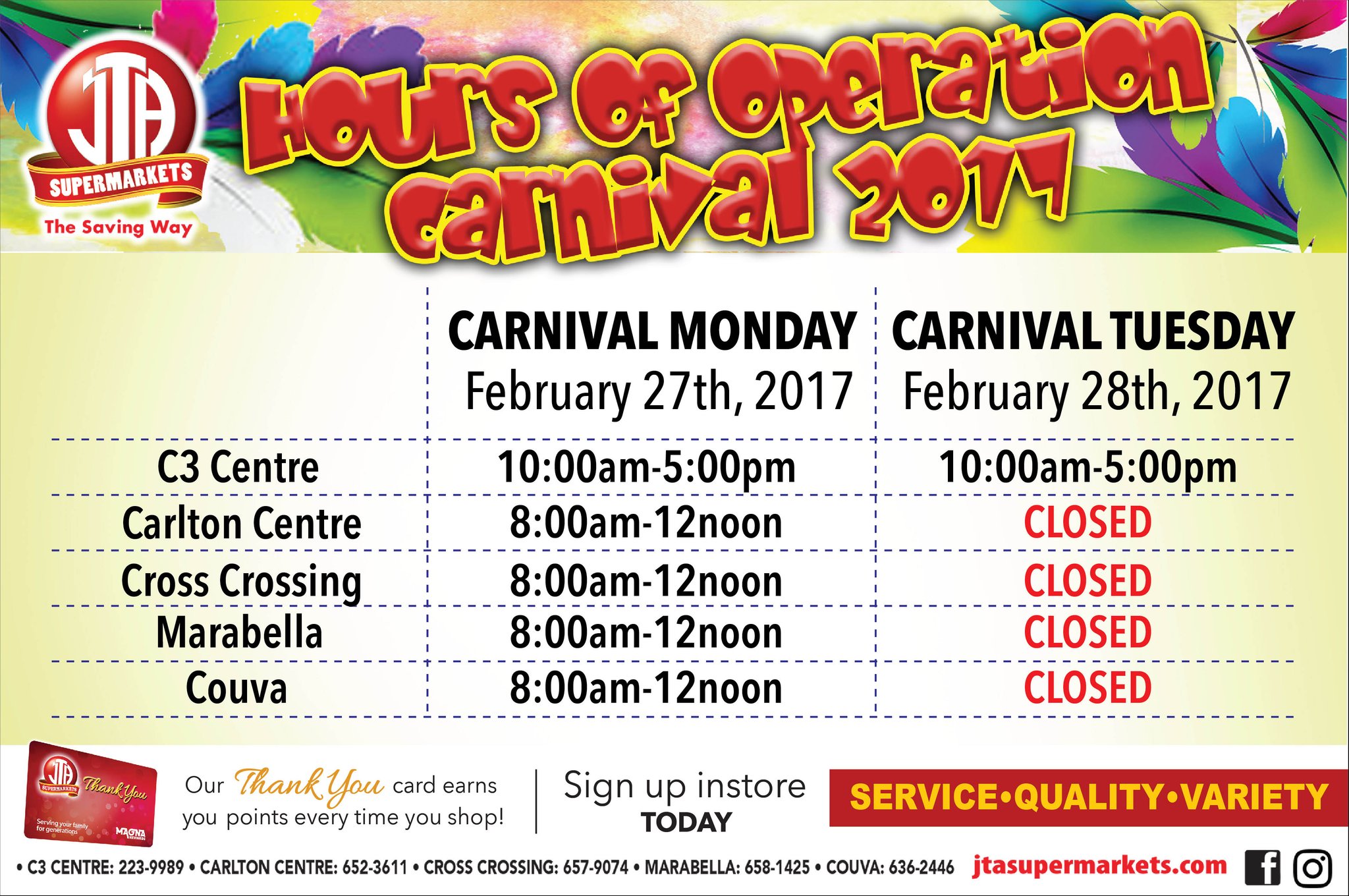 C3centre Jta Supermarkets Is Open This Carnival Weekend See Their Image For Opening Hours C3centre Jtasupermarkets Carnivalhours T Co Fbasi651dw