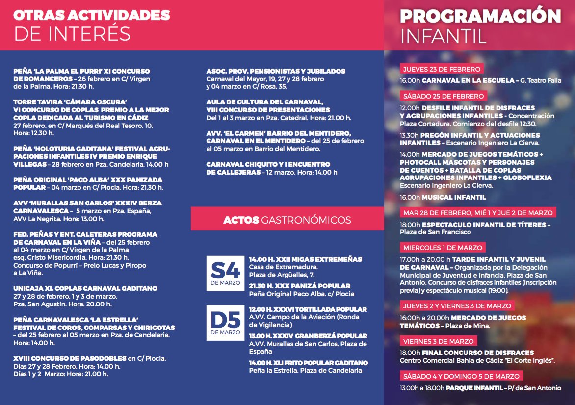 JM_Kichi's tweet photo. 🎉Aquí tenéis la Programación Oficial del Carnaval de Cádiz 2017. Completita y pa to los públicos, desde el visitante hasta el más jartible 😘 https://t.co/53H14lLEs6