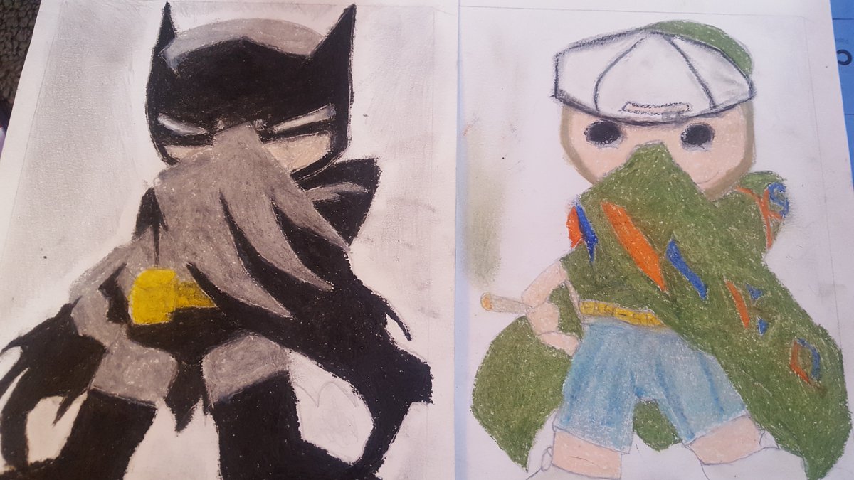 madjstr's tweet photo. @ThatKevinSmith  @starktoons  finally put my kindergarden craft oil pastels to use behold almost complete fatman on batman https://t.co/gbAUfqP2qw