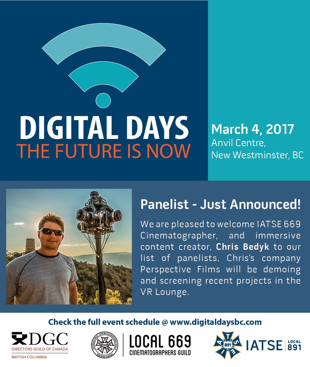 digitaldaysbc's tweet image. Pleased to welcome @IATSE669 member @ChrisBedyk  and @PerspectiveVR to the VR Lounge #VR #digitaldays2017 #cinematography