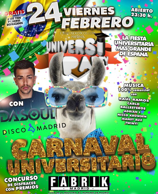 listaszoomad's tweet photo. No te pierdas #ELROW Y #UniversiParty
Últimas entradas y reservados para el carnaval más grande de España aqui en #Fabrik #Madrid

655786462 https://t.co/oDPlM42mnv