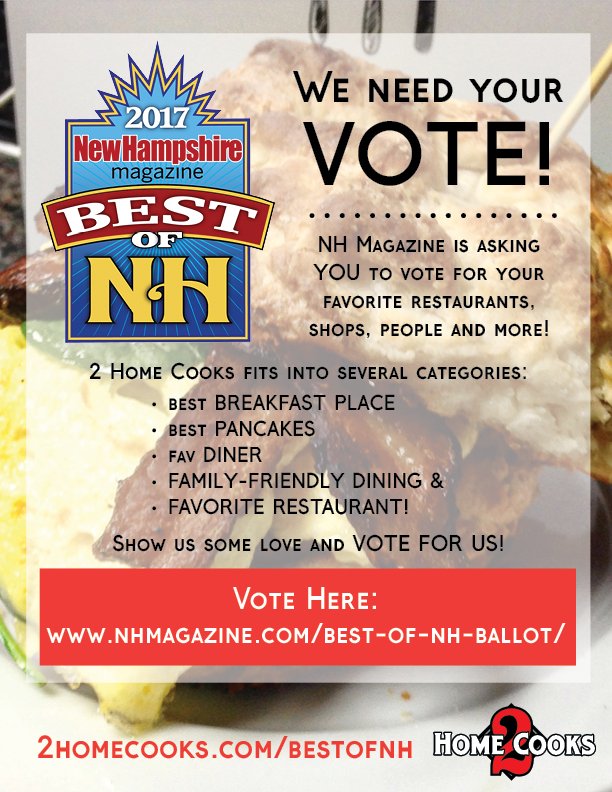 2HomeCooks's tweet image. You still have till 3/20 to VOTE FOR US! ow.ly/Pvtz309hQFL #2homecooks #bestbreakfast #vote #doverbreakfast #doverlunch @nhmagazine