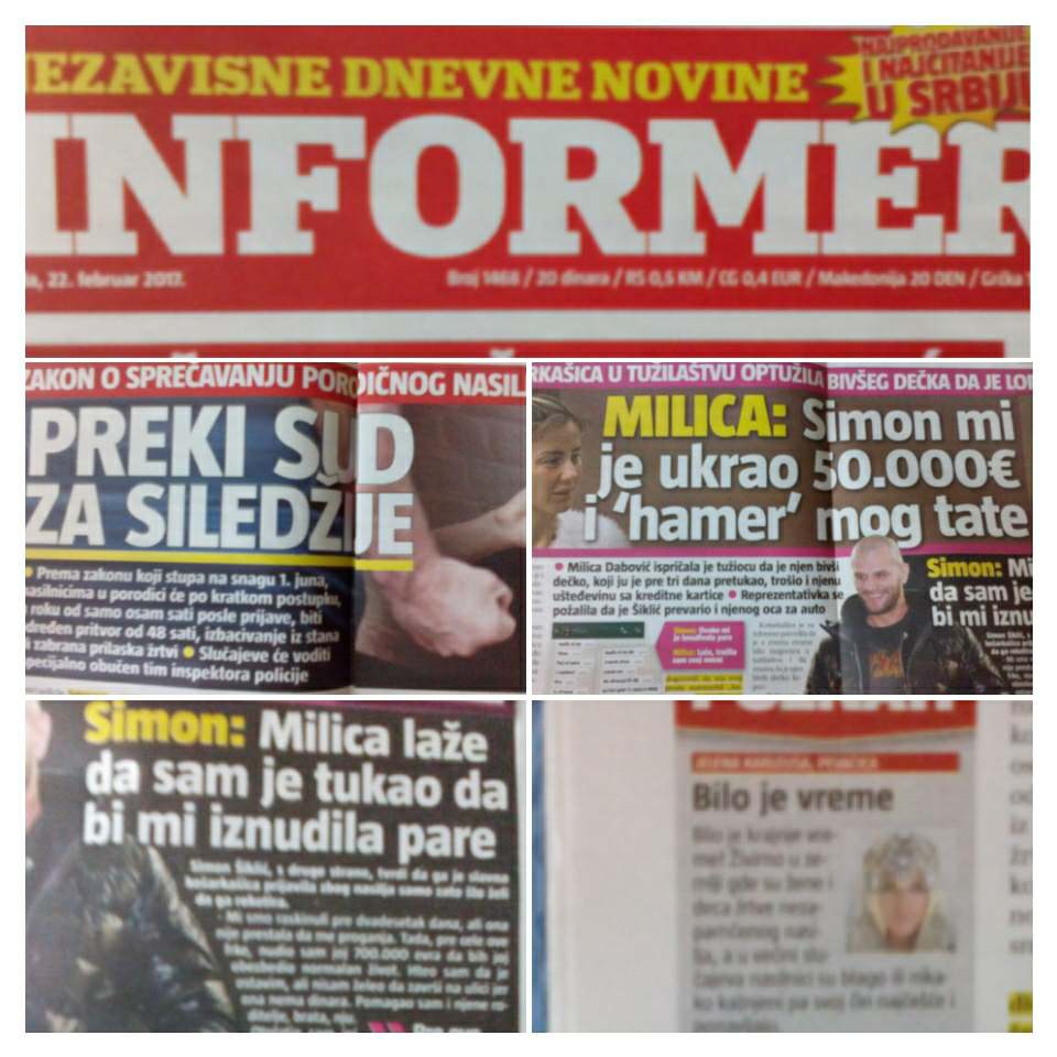 journalist005's tweet photo. Milica ne prati novinske natpise ovih dana, ali to uredno radim ja. Izjave je dala, do pocetka sudjenja nece vise davati. #stopnasilju https://t.co/zRAKdTa8Fs