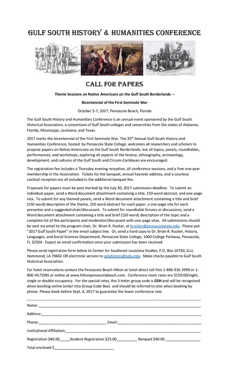 FHQuarterly's tweet photo. Call For Papers: The Gulf South History and Humanitites Conference https://t.co/f9TK6iz9hr