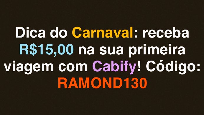 Carnaval tá aí! Quer receber R$15,00 na sua primeira viagem com a @Cabify? Registre-se aqui: api.cabify.com/i/ramond130 ou coloque o código: