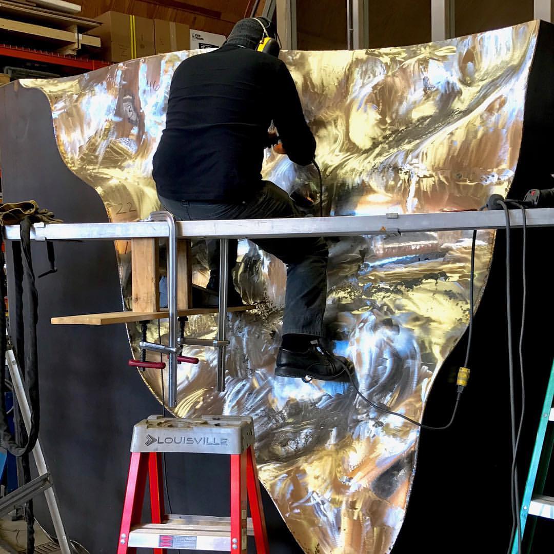 JonPrinceStudio's tweet image. Alembic Cube update!  51 #StainlessSteel plates have been welded together, and the shaping and sanding process is now under way