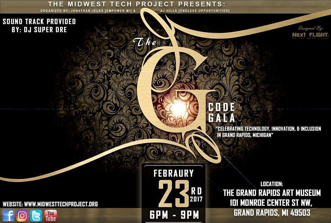 jamiel_robinson's tweet photo. Today is the day! Join @themidwesttechproject for their G Code Gala! #Michigan #GrandRapids #TheMidwestTechProject #DiversityInTech https://t.co/JlmkJvY90w