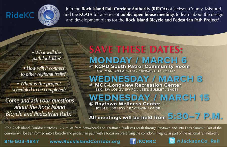 JacksonCountyMO's tweet photo. Join @JacksonCo_Rail Open Houses to learn more about the #RockIslandCorridor Project https://t.co/ZZ2eS9xllk