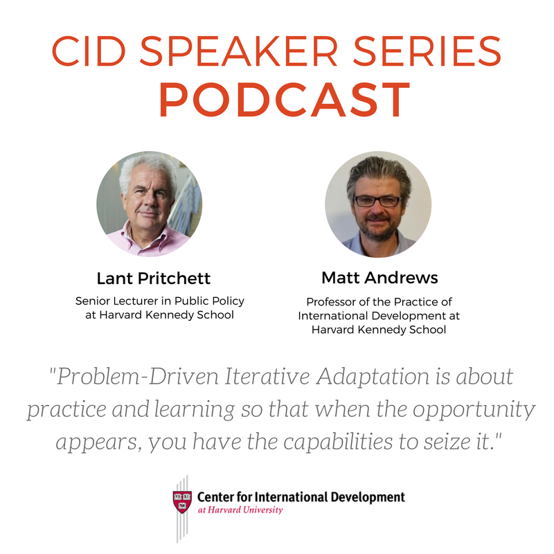 HarvardCID's tweet photo. This week's Podcast features Lant Pritchett &amp; @governwell on their recently launched #PDIABook. On iTunes: https://t.co/7TvEUS2gsZ https://t.co/5Jo8foFLRC