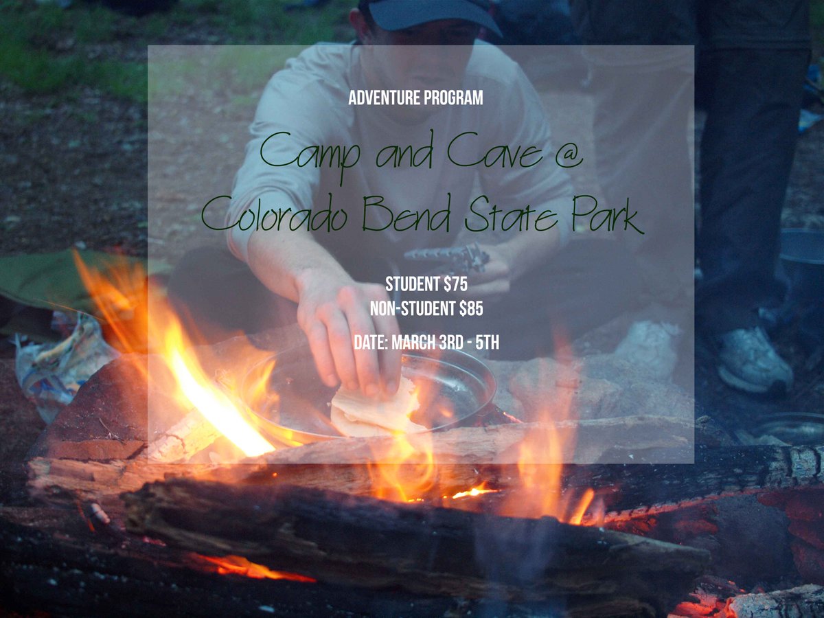 Campfires and marshmallows. Perfect pair. Join Texas State Outdoor Recreation for a trip to Colorado Bend State Park.