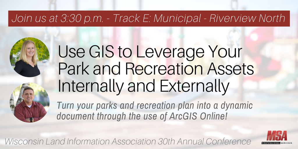 MSAOnline's tweet photo. Learn how to use #GIS to leverage your #ParkandRec assets! Join Raine Gardner, PE, and Scott Kiley, GISP, at 3:30. #wlia2017 #WLIA30Years π https://t.co/GUZN92JtZx