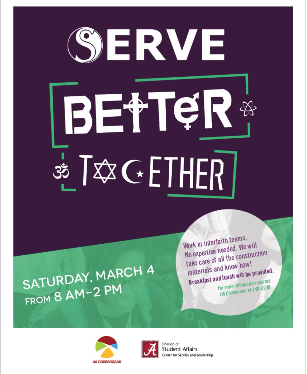 Serve Better Together Saturday, March 4th 8am-2pm! Breakfast and lunch will be provided! There's still time to sign up!