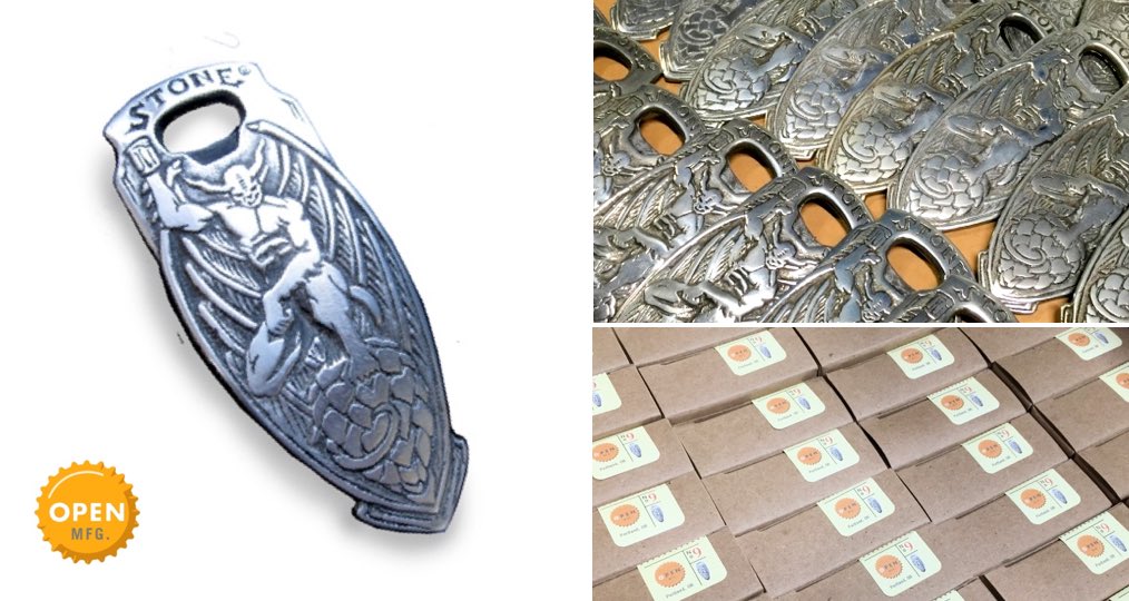 OpenMfg's tweet image. Casting, polishing, tarnishing, buffing, boxing, labeling… A new order of openers is ready for @StoneBrewingCo. Get yours today! #Craftbeer