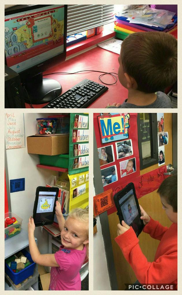 _Stephanie_Buck's tweet photo. Mrs. Kadlec's @BooneHeadTiger Ss using QR codes for short vowel review &amp; computers for Dr. Seuss games @OfficialDLDay #DLDay #LCR3DLDAY https://t.co/H0YT6hRTge