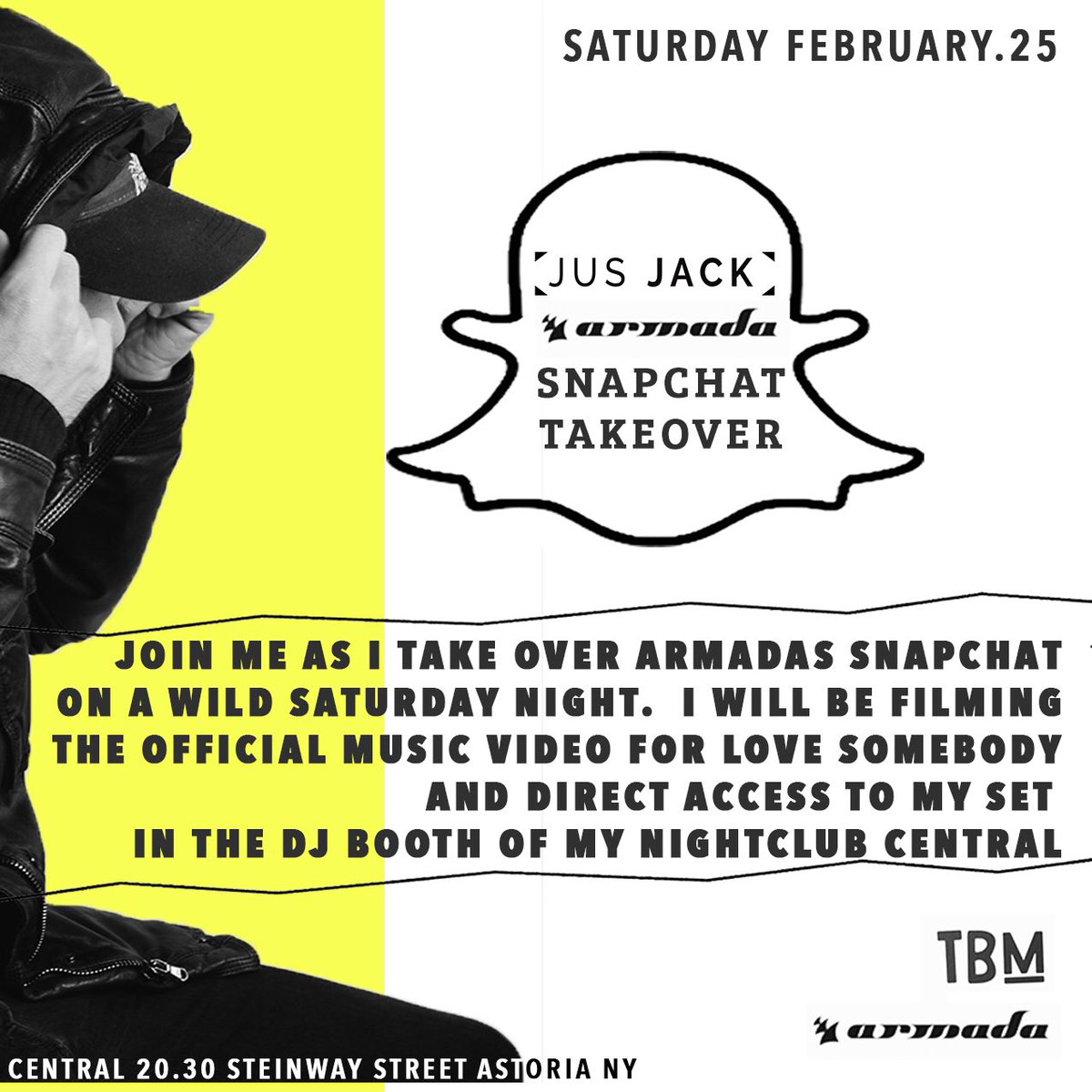 Join me Saturday As I #takeover the <a href="/Armada/">Armada Music</a> #snapchat for a look inside my new music video of Love Somebody &amp; my DJ Set at <a href="/CENTRALLOUNGE/">CENTRAL LOUNGE</a>