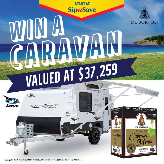 yoursipnsave's tweet photo. Purchase any De Bortoli Premium 4L cask for the chance to win a Jayco caravan valued at $37,259! > https://t.co/yz2ZMH4rrf https://t.co/quFRD2tRmp