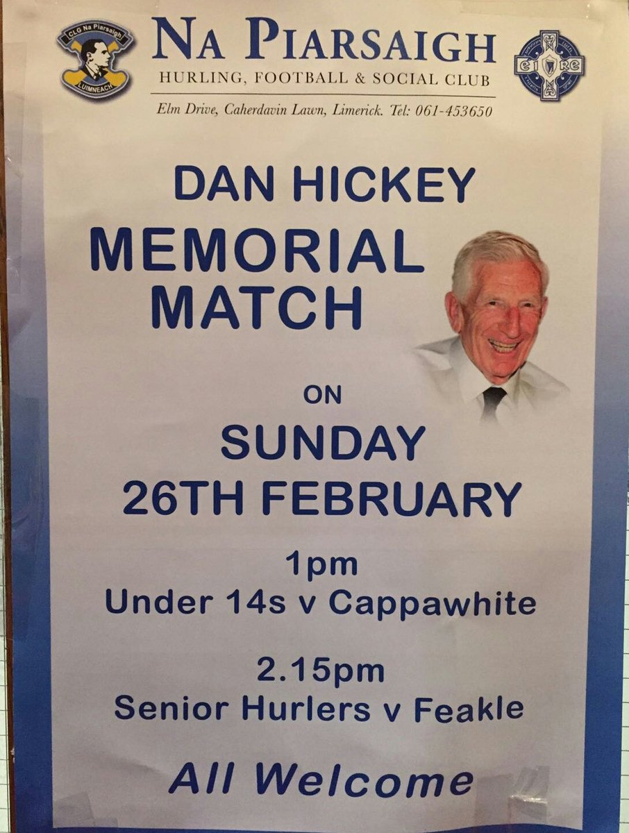 Why not call to the club this Sunday for a feast of Hurling and to remember a club great