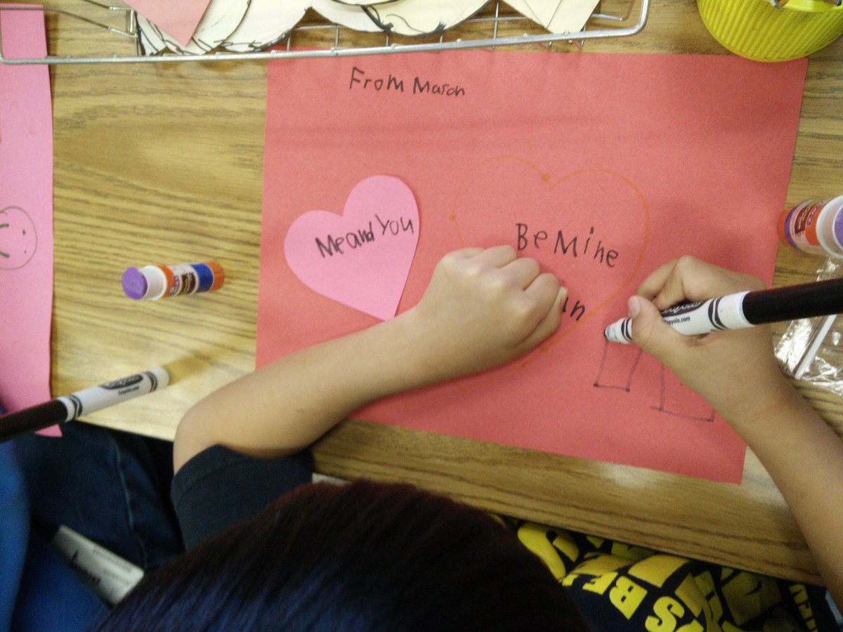TB to Valentine's day: boy makes card for another boy. Made me smile. Love doesn't discriminate by gender(s). #proudteachermoment #pltweets
