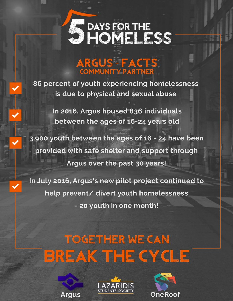 LaurierSales's tweet photo. One of the shelters #5DaysForTheHomeless Laurier will be supporting this year is Argus! See how this amazing youth shelter #BreaksTheCycle. https://t.co/aOxembNxUy