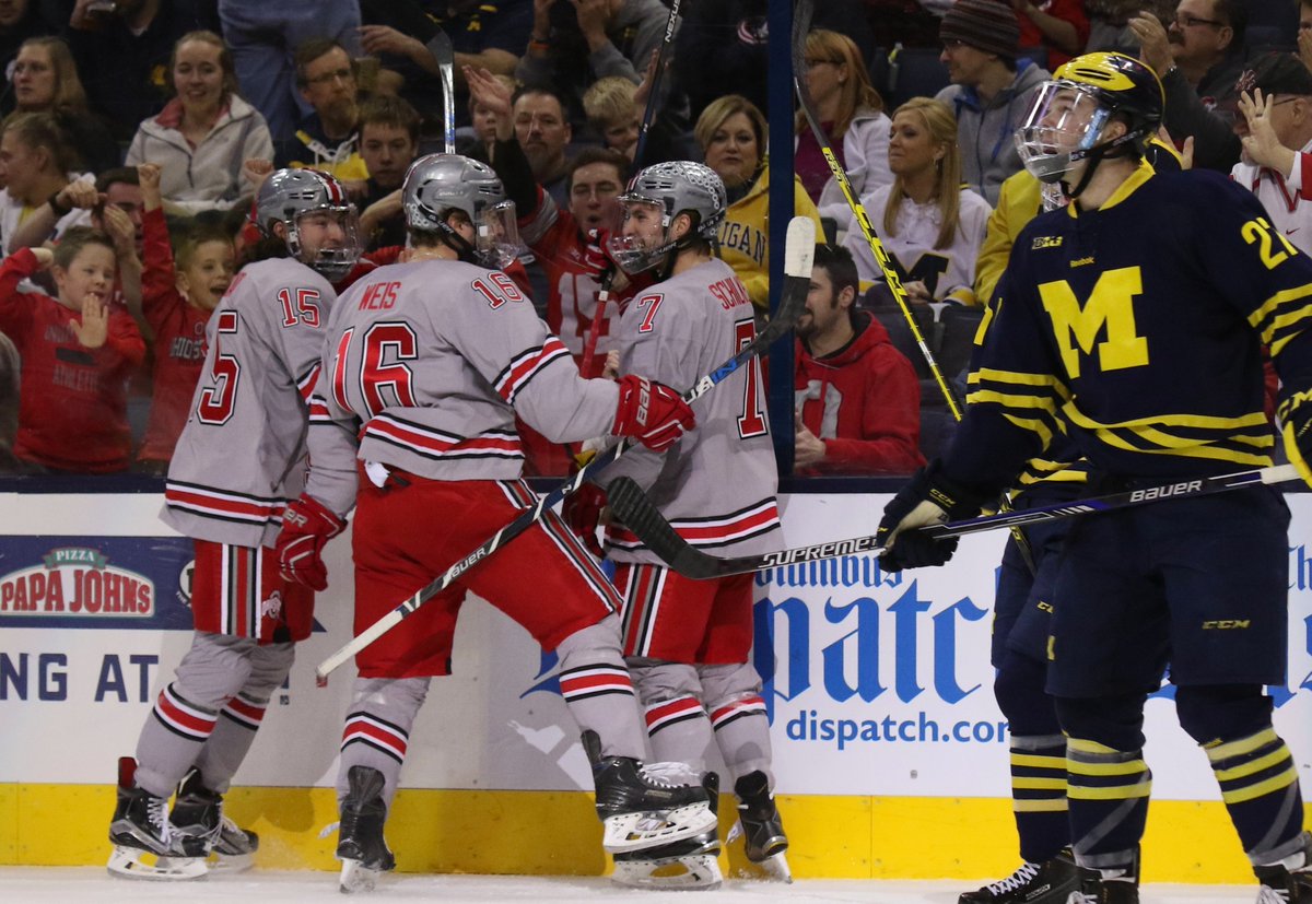 OhioStateMHKY's tweet photo. Buckeyes vs. Wolverines.

Friday at 7, Saturday at 5 in @TheSchott, with Script Ohio on Ice Friday.

🎟️https://t.co/ohGZTTo9QY   #GoBucks https://t.co/fDwndYZjw1