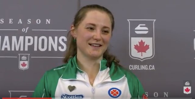 CurlingCanada's tweet photo. "We showed what we can do," said SK skip Penny Barker after her first win at #STOH2017. More from the media scrum: https://t.co/XYyG2IOKjM https://t.co/pGGy5IJcLY