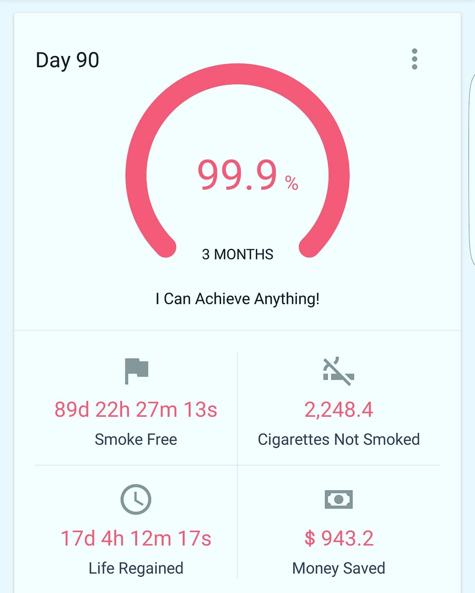 W01Melissa's tweet photo. Calling it a smidgen early, but 90 DAYS SMOKE-FREE!!! #notonepuffever #quitter #quitsmoking https://t.co/2bfTwYPRjr