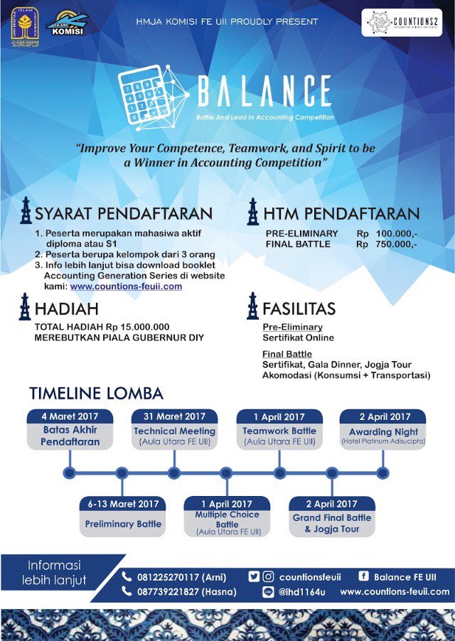Hello kak, kita mau ngingetin nih pendaftaran balance sdh dibuka lho 😊 @HIMADA_FEUnsada @HimaAksiUnpam <a href="/HIMAMACEH/">AKUNTANSI UNMUHA</a> @HimasiFITB_UTY