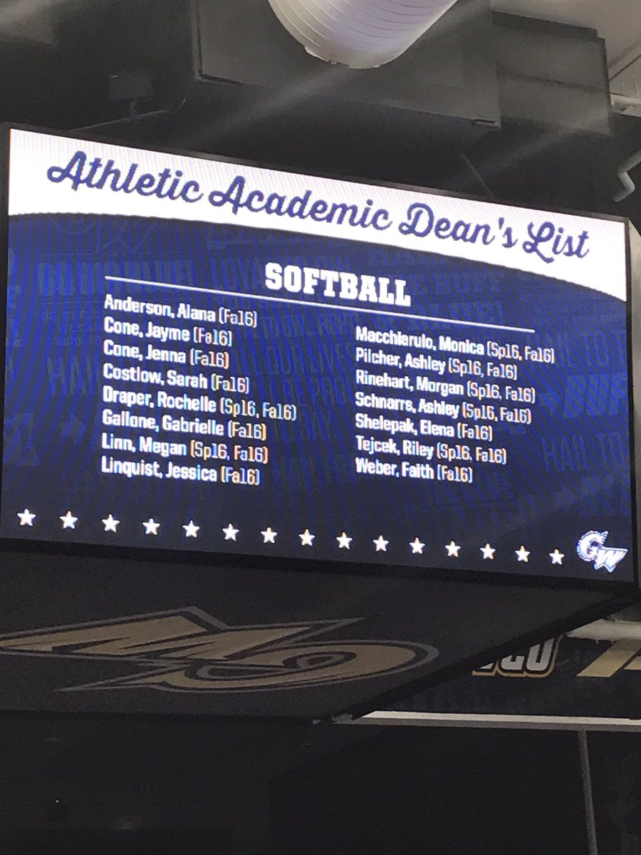 GW_Softball's tweet photo. Congrats to our Dean's List Honorees!! #STUDENTathlete https://t.co/XYb9q7Io99