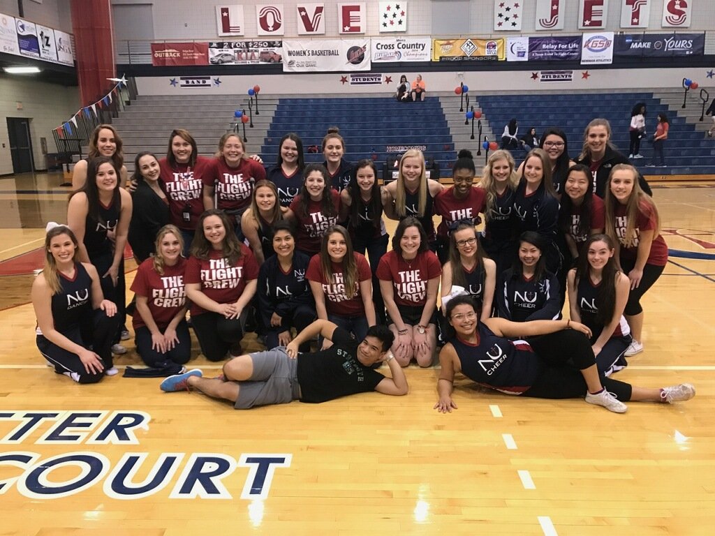 NUFlightCrew's tweet photo. Newman Spirit Squad and Flight Crew ready to fire up the Jets at tonight's game! #gojets #newmanu https://t.co/aUyodq0hK5