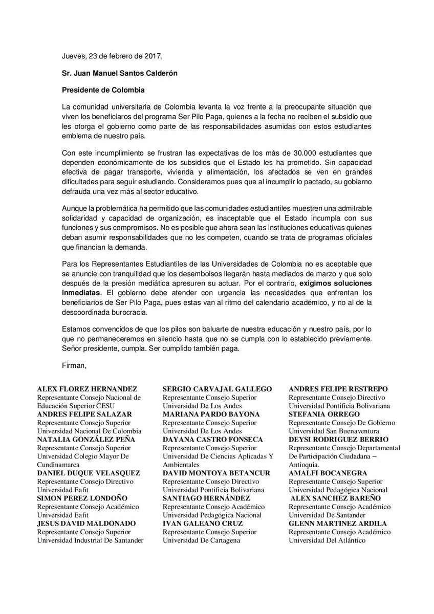 AlexFlorezH's tweet photo. #SerCumplidoPaga representantes estudiantiles exigimos que le cumplan a los pilos. https://t.co/vIBrX1lqBA