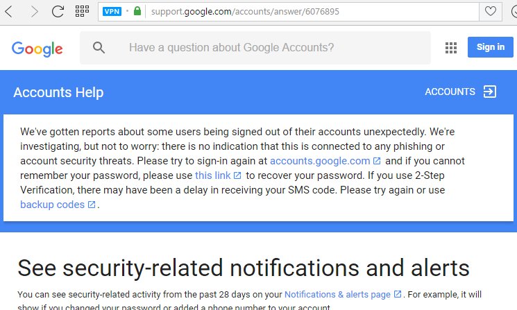 Balfus's tweet photo. @troyhunt Any idea what's going on with being signed out of google? On both desktop chrome and android, I've been asked to sign in again... https://t.co/4khSSCzfrM