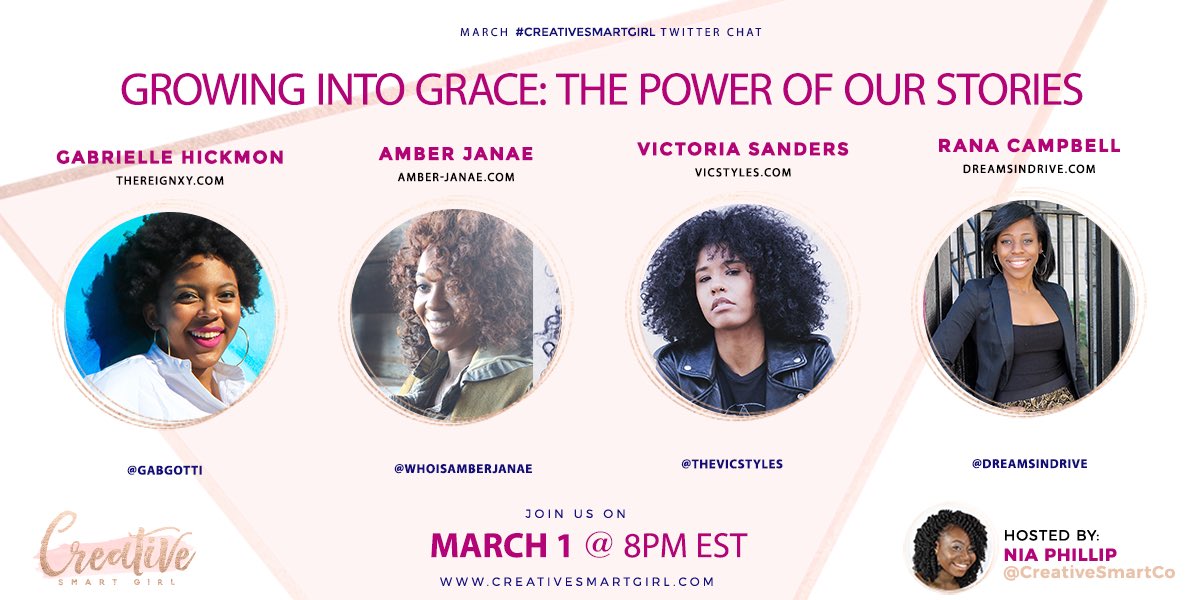 *NEW #CreativeSmartGirl chat w/ <a href="/gabgotti/">g</a> @WhoIsAmberJanae <a href="/TheVicStyles/">Vic</a> <a href="/dreamsindrive/">Dreams In Drive®</a>
RSVP for chat reminder bit.ly/2lvp6Zy
