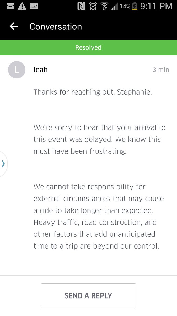 StephStrawGames's tweet photo. Now this is just comical. I've received almost the exact same copy/paste response from 3 different customer service reps. #UberSucks @Uber https://t.co/MlGgVFlH1S