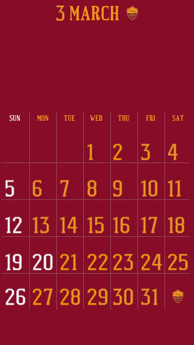Footballmax 公式 على تويتر Asローマ16 17 フォントでカレンダーを作ってみました Iphone以外の方はブログから画像を保存してください ブログ更新 カレンダー壁紙3月編 Asローマ T Co Cmqjidktow Asroma Calendar T Co 7fzymhv7o9