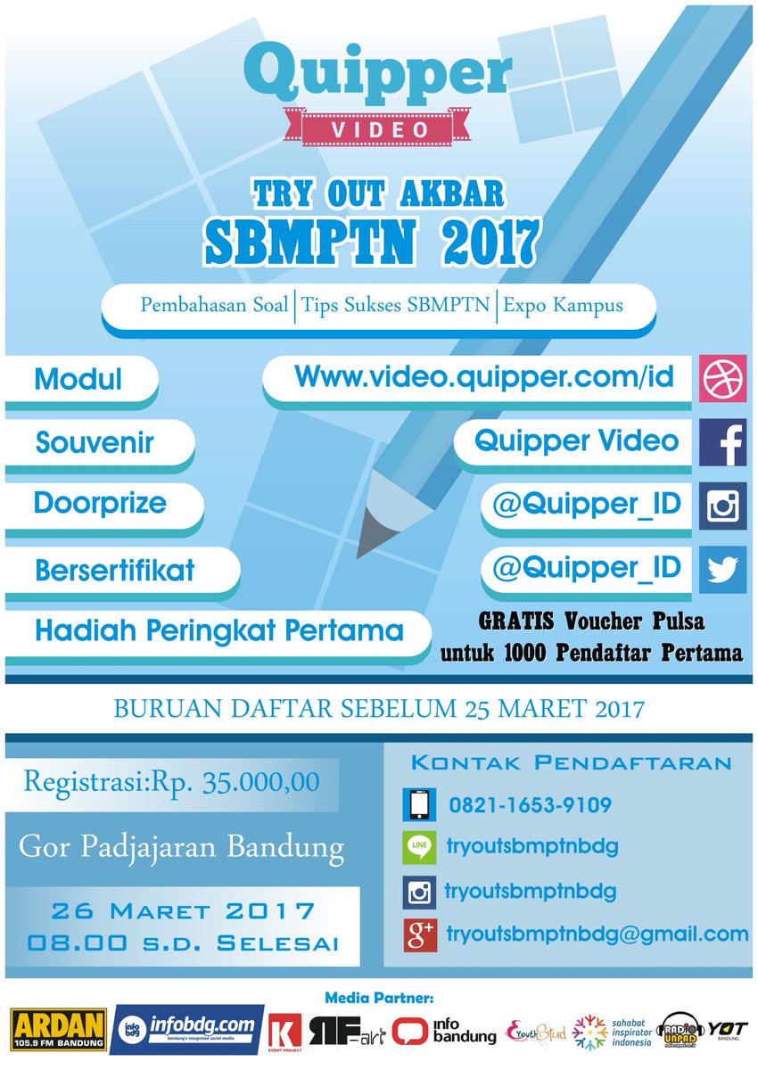 infobdg's tweet photo. Ikut Try Out Akbar 2017 ada expo kampus juga loh 25 Mar at GOR Padjajaran #sbmptn2017 | Info: @tryoutsbmptnbdg https://t.co/5beruiW1UQ