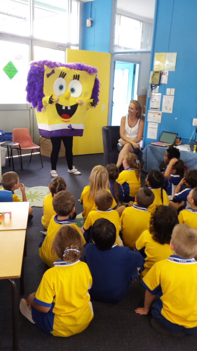 SpongeBetty SquarePants visited Ss in Kinder today to discuss the importance of being safe. <a href="/cook_janene/">Janene Cook</a> <a href="/CampbelltownEPS/">CampbelltownEastPS</a> <a href="/nat_claussen/">Natasha Claussen</a>