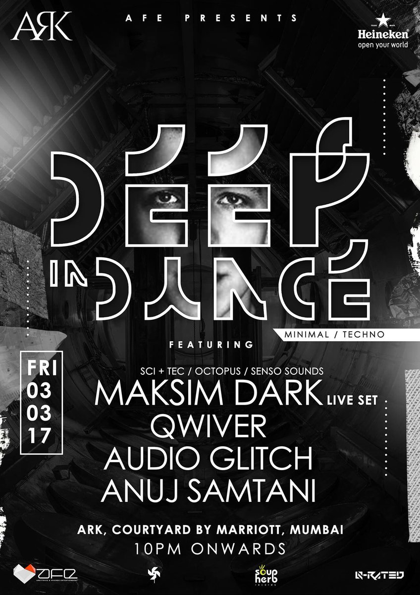 Underground clubbers gathering tonight in #Mumbai to listen to <a href="/MaksimDarks/">Maksim Dark</a> <a href="/LynstonD/">Qwiver | Blurry Slur</a> <a href="/AudioGlitch/">Audio Glitch</a> <a href="/AnujSamtani/">Anuj Samtani</a> 

<a href="/d33pindance/">Deep in Dance</a> | #Ark