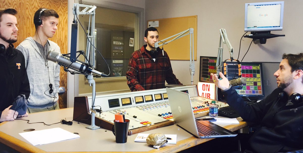 UTSMW's tweet photo. .@ClayTravis in one studio. #JohnCurrie down the hall. Another timing battle here @SportsRadioWNML #UTSMW17 https://t.co/w2WeSZPah9