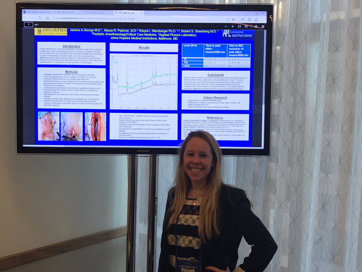 #PedsAnes Fellow <a href="/lyssrach/">Alyssa</a> from <a href="/HopkinsACCM/">Johns Hopkins ACCM</a> discussing #Objective Measure of Neuraxial Block Onset and Offset" at #SPAATX2017