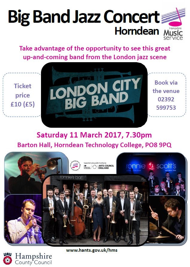 hantsmusichub's tweet photo. @LondonCityBB are performing in #Horndean! 11 March, 7.30pm Make sure you see this great up-and-coming band from the London jazz scene... https://t.co/LROqRMFKc3