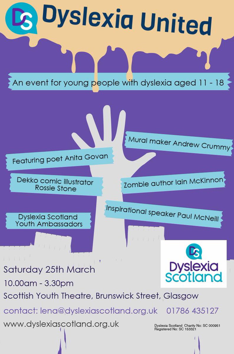 DyslexiaScotlan's tweet photo. Dyslexia Youth Day for 11 - 18 year olds. Glasgow, 25 March. https://t.co/Vo6d1W0h49