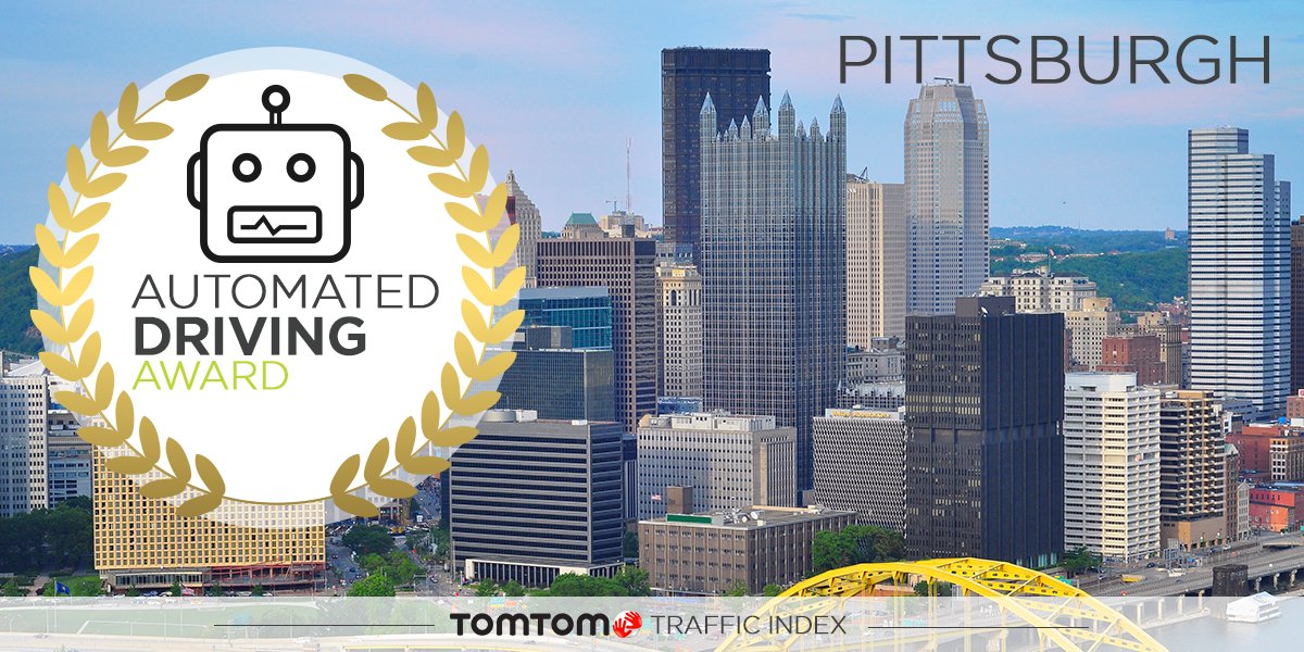 TomTom's tweet image. #Pittsburgh got a #TomTomTrafficIndex🏆 for its approach to on road testing #highlyautomated &amp;amp; #selfdriving vehicles! bit.ly/2lB330w