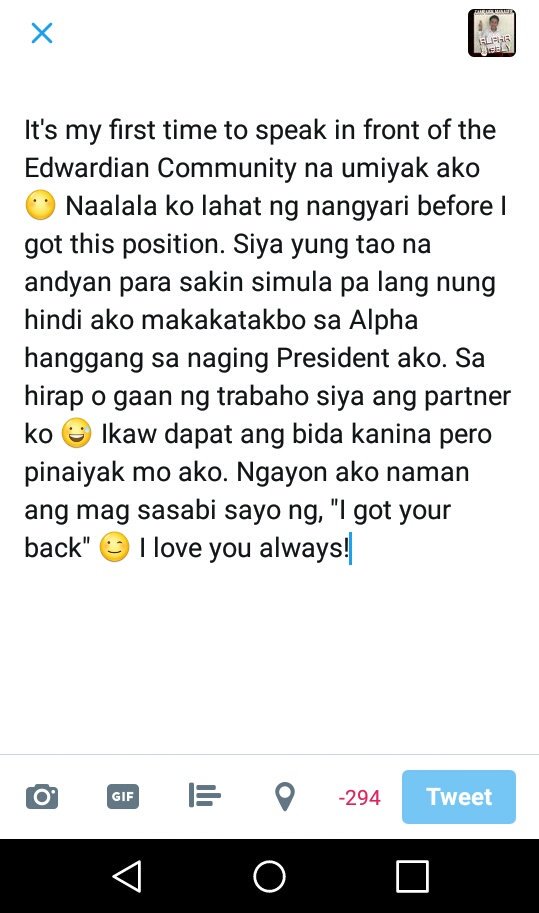 GLIAAAAAAN's tweet photo. Reason kung bakit naiyak ako kanina. I love you always @andreaaaalouise! #TatakAlpha #DugongAlpha 💯🚩 https://t.co/fA9jSdbvoG