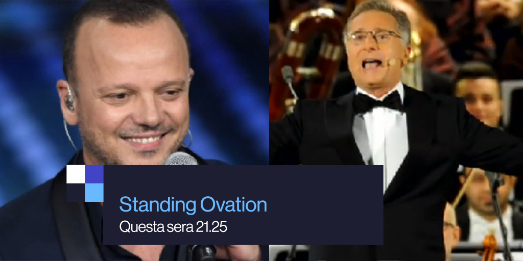 RaiUno's tweet photo. QUESTA SERA a #StandingOvation🙌🆙 due pezzi da 90! @_GigiDAlessio_ e #PaoloBonolis vi aspettano alle 21.25 su #Rai1 con @antoclerici https://t.co/DTXXO019nX