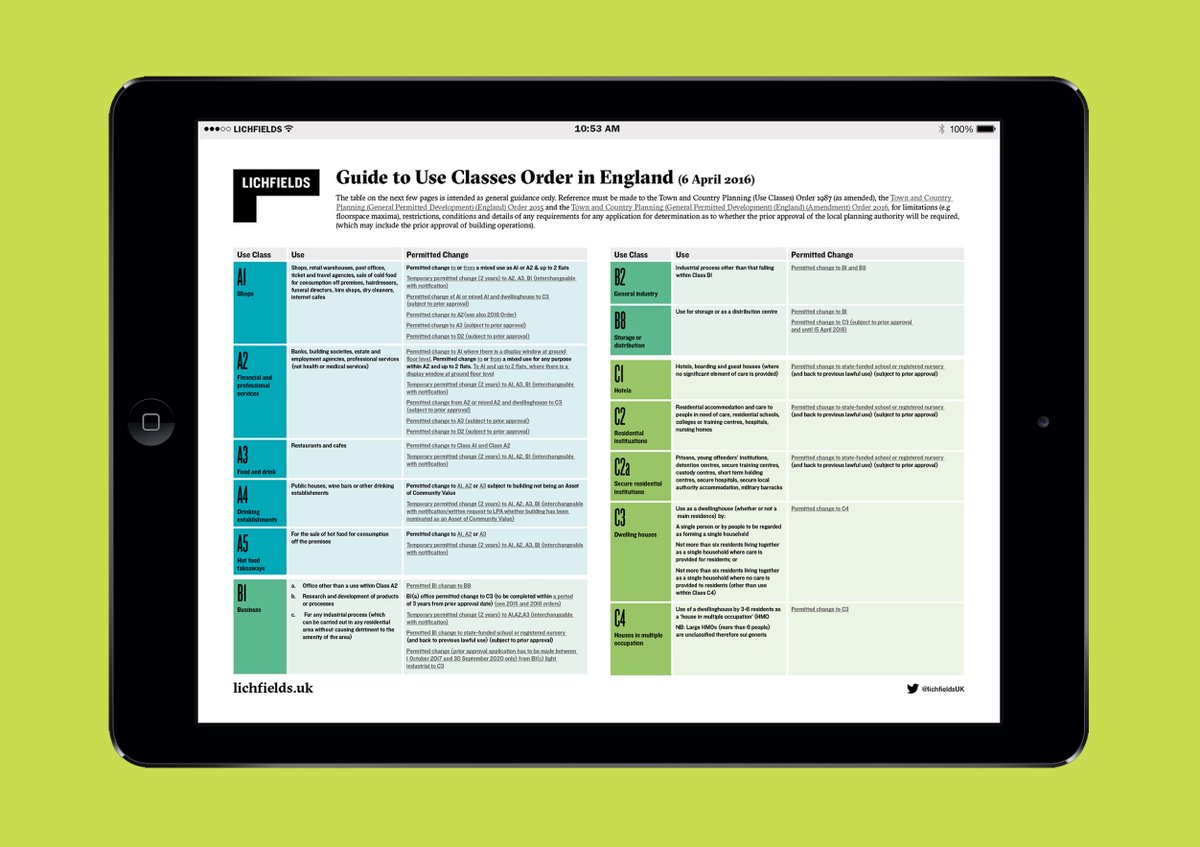 LichfieldsUK's tweet photo. We have updated our popular ‘Guide to the #UseClassesOrder’, which sets out the use classes defined in the To... | https://t.co/9y3j3ub8SQ https://t.co/YOETenVZXK