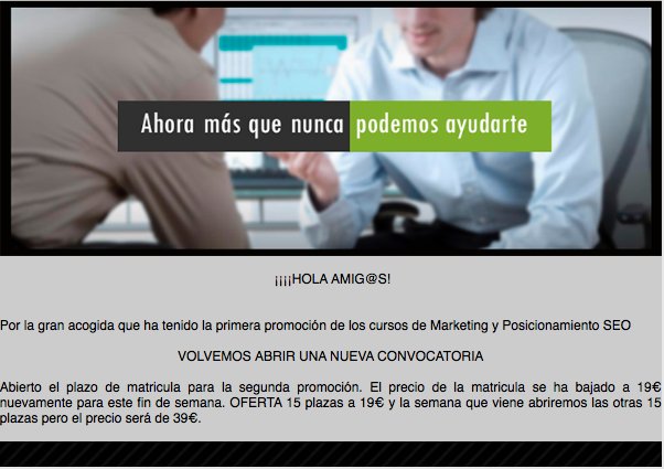 seiscocos's tweet photo. Oferta 19€(15 plazas)

- Curso  Posicionamiento Web (SEO): https://t.co/KIwrIXXPdj 
- Curso  Marketing empresarial: https://t.co/I1Fl40BhZp https://t.co/UN4CFSzIZC