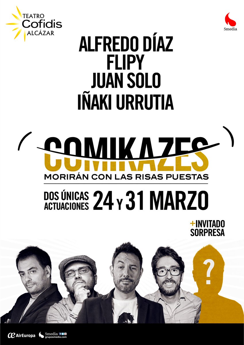 ¡¡El humor se muda al <a href="/TeatroCofidis/">Teatro Cofidis</a> con @somoscomikazes!! 
Dos únicas fechas 👉24 y 👉31 de MARZO
Info y entradas🙃➡️bit.ly/2lBnfzr